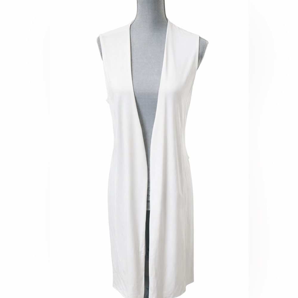 DKNY Ivory Longline Duster Vest Sleeveless Open Front Waterfall Cardigan Size M